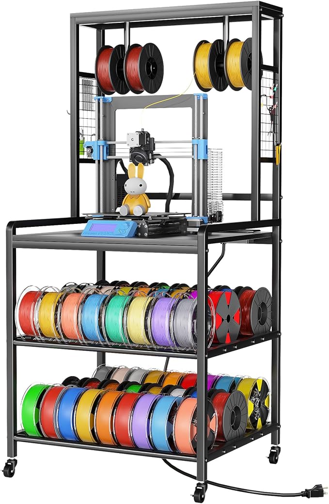 Kepproty 3D Printer Stand with Power Outlet, Rolling Storage Cart w/Filament