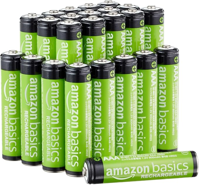 Amazon Basics 24-Pack Rechargeable AAA NiMH Batteries, 800 mAh, Low