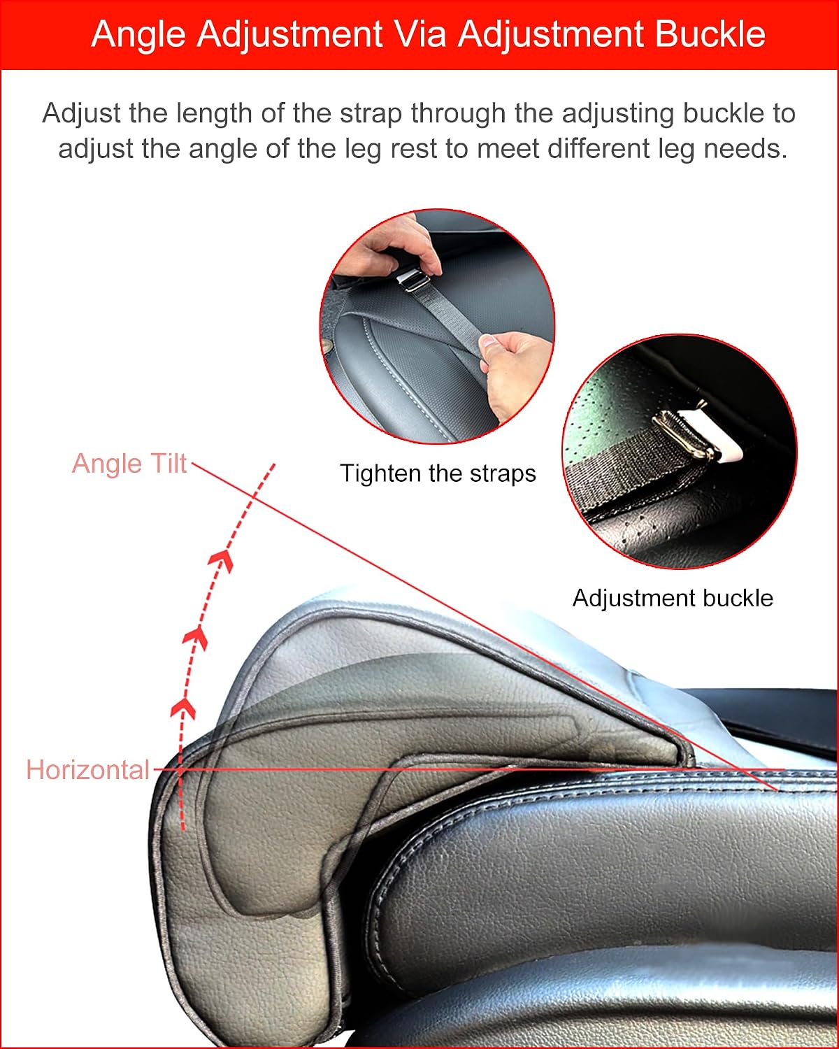 Car Leg Extender Leg Support for Driving, Car Front Seat Thigh Extender Support Cushions, Adjustable Length/Height/Angle Leg Rest Pillow for Cars Office (Black)