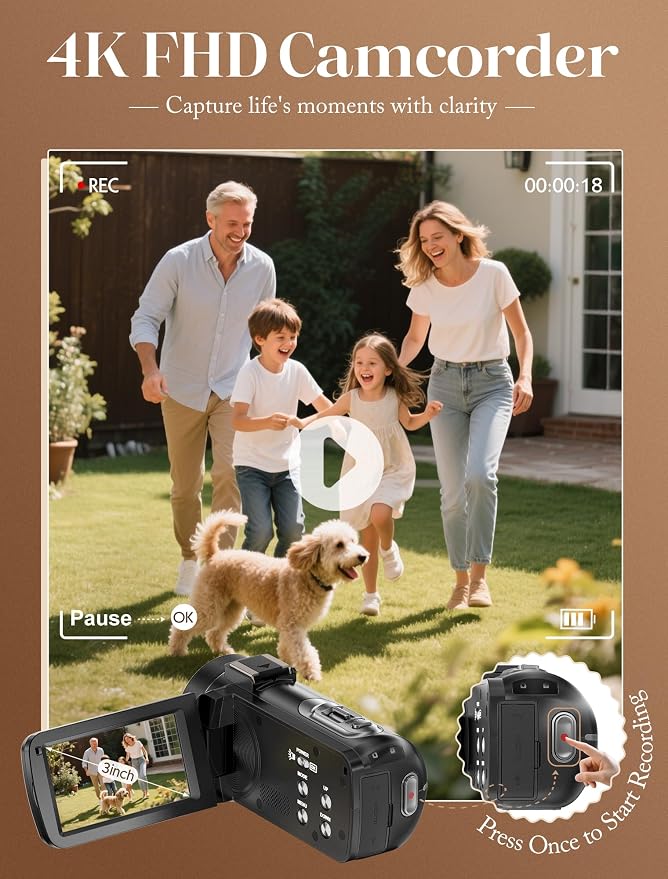 ZYDIIE 4K Video Camera Camcorder UHD 64MP Vlogging Camera