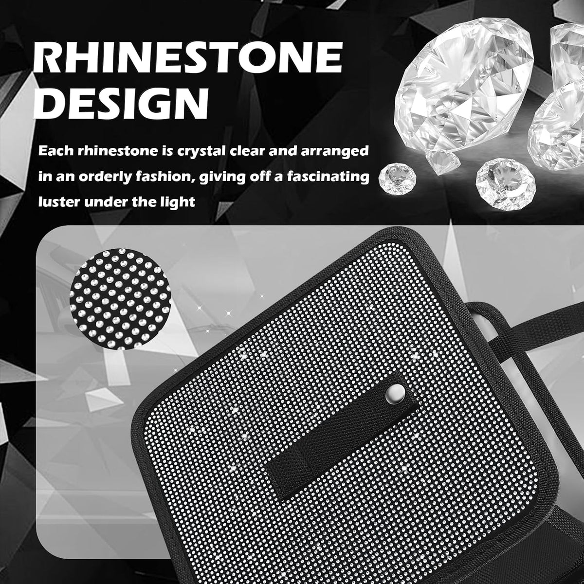 Bling Car Trash Can with Rhinestone,Foldable Car Garbage Can for in-Vehicle Waste Disposal,Multipurpose Hanging Back Seat Organizer & Decorations Fit for Most Cars Trucks
