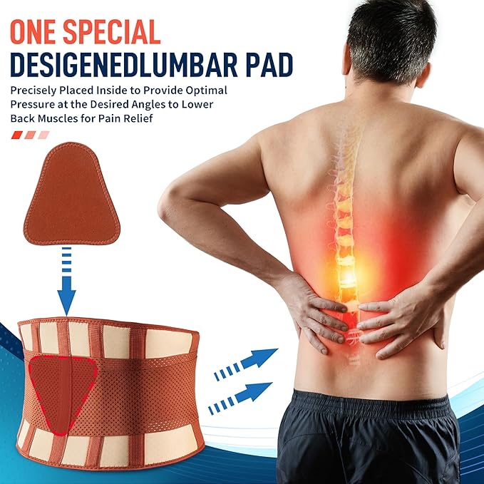 FEATOL Back Brace for Lower Back Pain, Breathable Back Support Belt for Women & Men with Lumbar Pad, Lumbar Support Belt for Heavy Lifting & Work, Scoliosis, Brown, 5XL (Circumference:68-74.8")