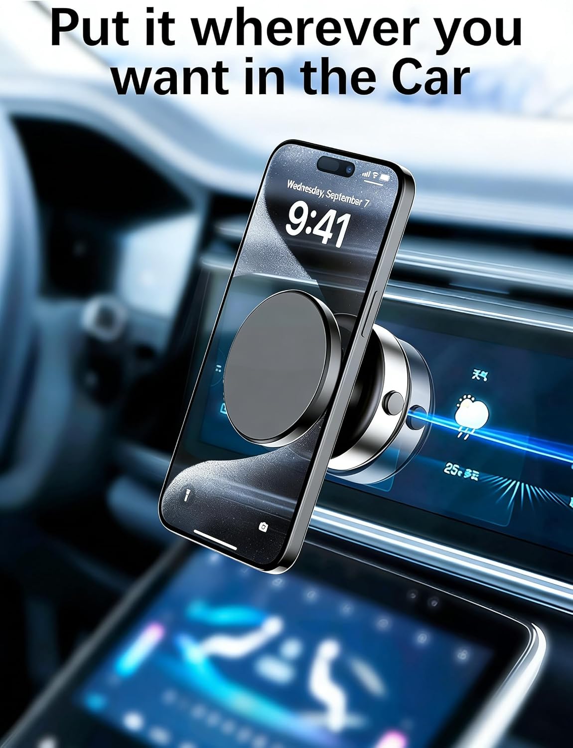 Electric Vacuum MagSafe Magnetic Phone Mount, Suction Cup Holder for Car