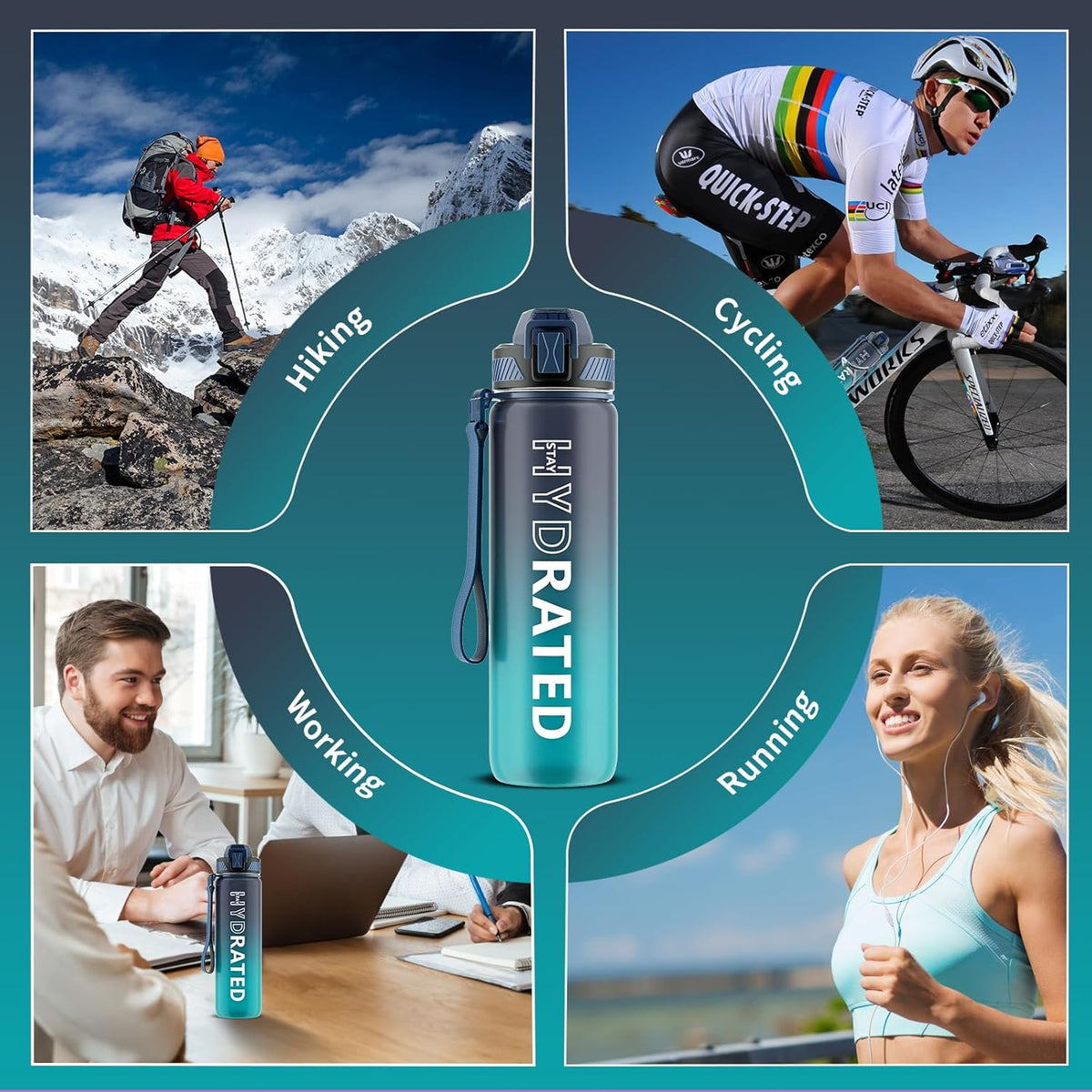 QLUR 32oz Motivational Water Bottle - BPA-Free Tritan with Time Marker & Carry Strap for Fitness | Leakproof