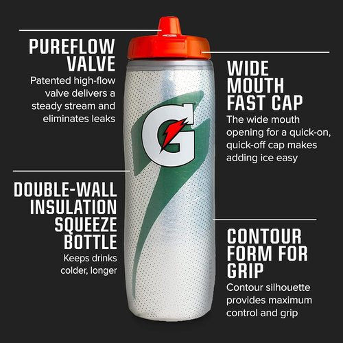 Gatorade Insulated 30oz Squeeze Bottles - Durable Design in Blue and Black Colors