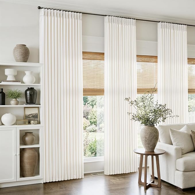 Natural Cream Linen Pinch Pleated 92 Inch Curtains