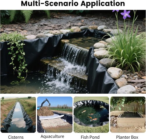 KOI Pond Liner - 15 Mil HDPE Waterproof Black Liner for Outdoor Fish Ponds | 10 x 20 FT