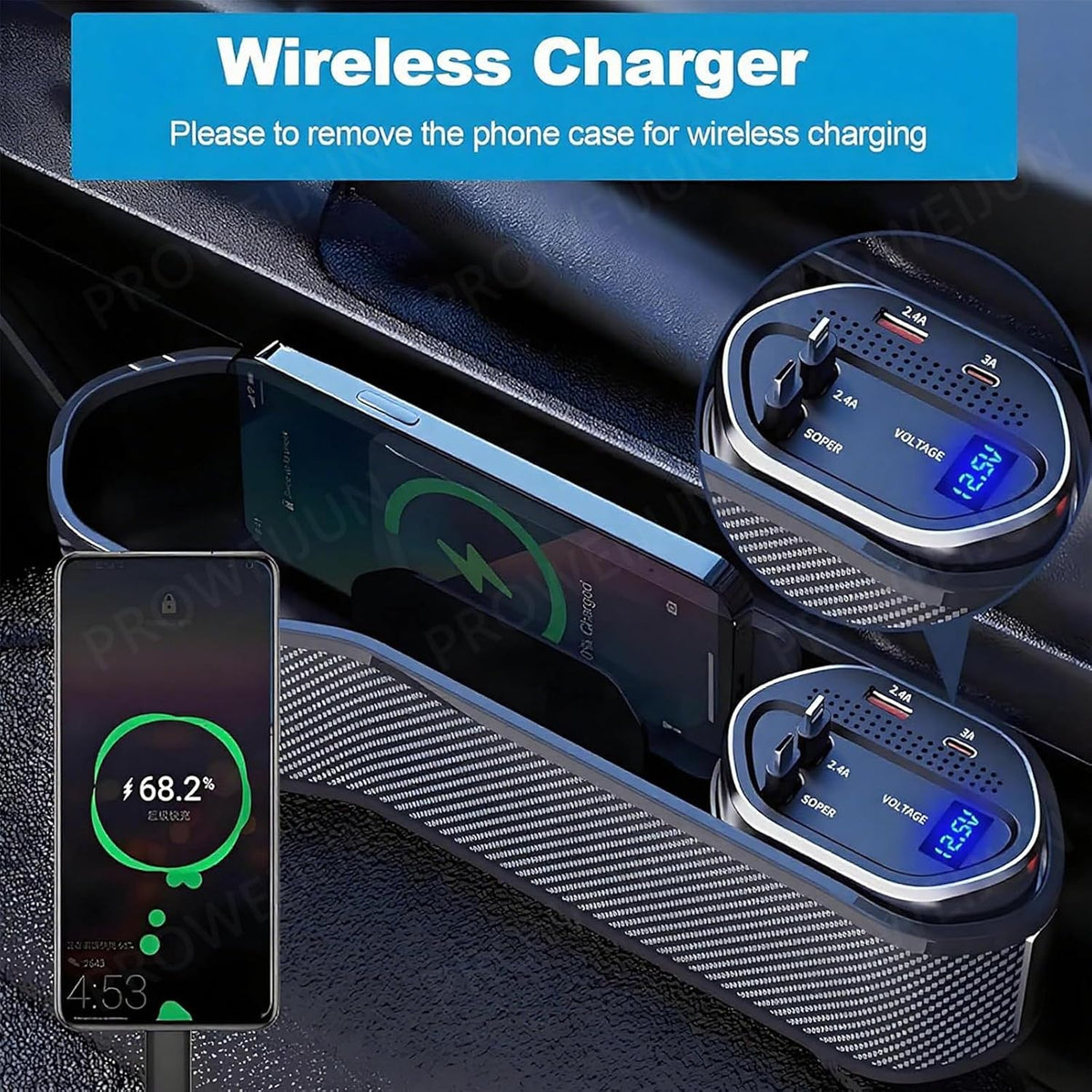 5-in-1 Car Seat Gap Filler Organizer,Retractable Cables for iPhone/Android