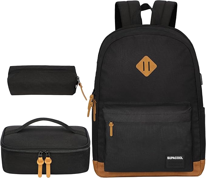 SUPACOOL Casual Laptop Backpack, Lunch bag, Pencil bag, School backpack