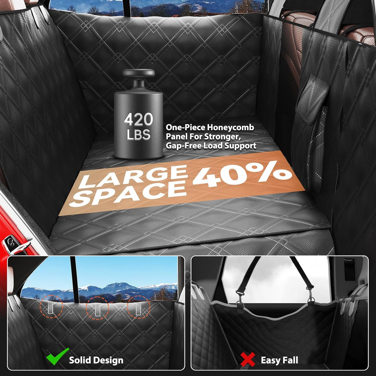 Surfcabin Dog Car Seat Cover for Back Seat with Door Protection,Hard Bottom