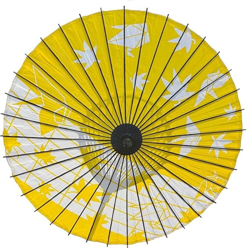山本竹細工屋 （YAMAMOTOTAKIZAYIKUYA) Japanese Style Folding Umbrella with Handle for Dancing or Photography Yellow Folded Crane
