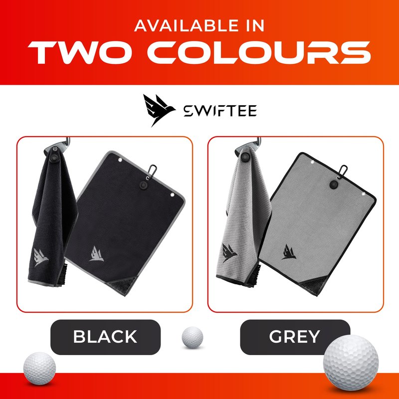 SWIFTEE Ultimate 4-in-1 Premium Golf Towel with Built-in Brush, Magnet, Ball Marker & Carabiner - 760GSM Microfibre Waffle Towel with Inner Wet Dry Liner (Grey)
