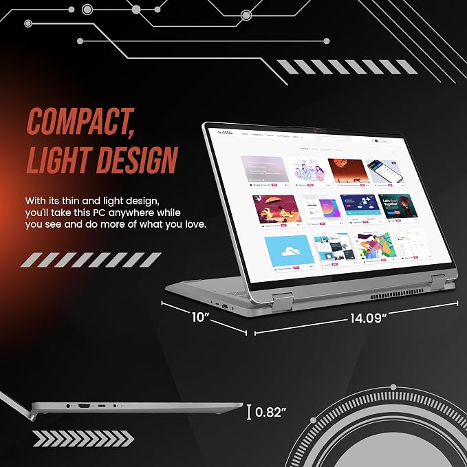 Lenovo IdeaPad Flex 5 2-in-1 Laptop, 16" WUXGA Touchscreen, AMD Ryzen 7 7730U, 16GB RAM, 1TB SSD, AMD Radeon Graphics, Fingerprint Reader, Wi-Fi 6, Win 11 Pro, Grey, 128GB Hotface USB Card