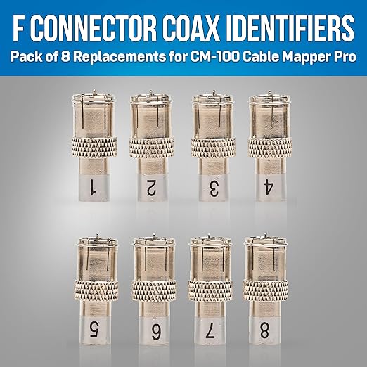 Jonard Tools CM-FC/8 F Connector Coax Cable Identifiers for CM-100, Pack of 8 - Numbered Port Mapping Kit for Coax Cables, Network & Telecom Use