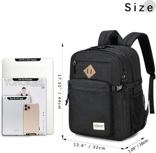 Abshoo 32L Backpack - Stylish School & College Bookbag | Casual Travel Daypack in Black