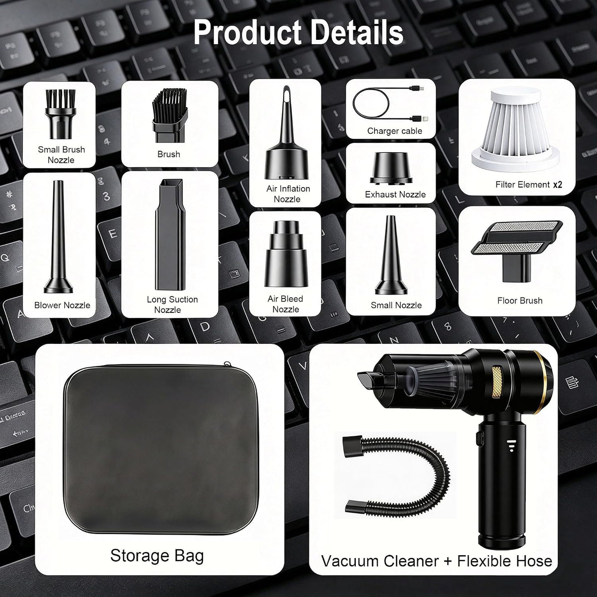 Car Vacuum/Air Duster Cordless - 22000Pa Super Power 4-in-1 Handheld Vacuum, Mini Portable Car Vacuum& Air Duster & Air Blower & Pump with 10 Cleaning Nozzle Tools for Car, Home, Office, Pet Hair