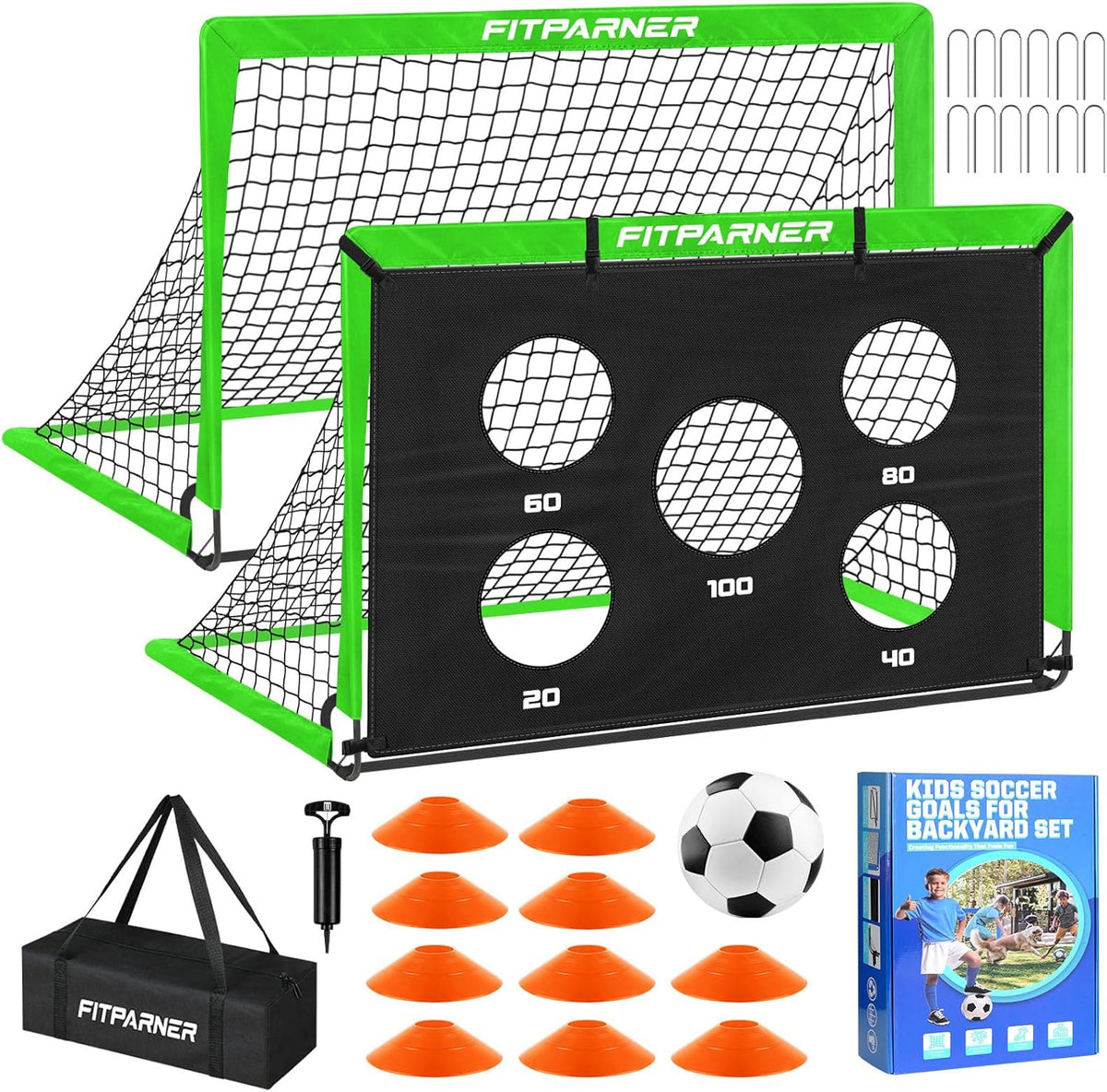 Skiennix Soccer Goals - Portable Backyard Soccer Nets for Kids | 2 Pack, 4x3/6x4 FT with Target, Balls & Cones
