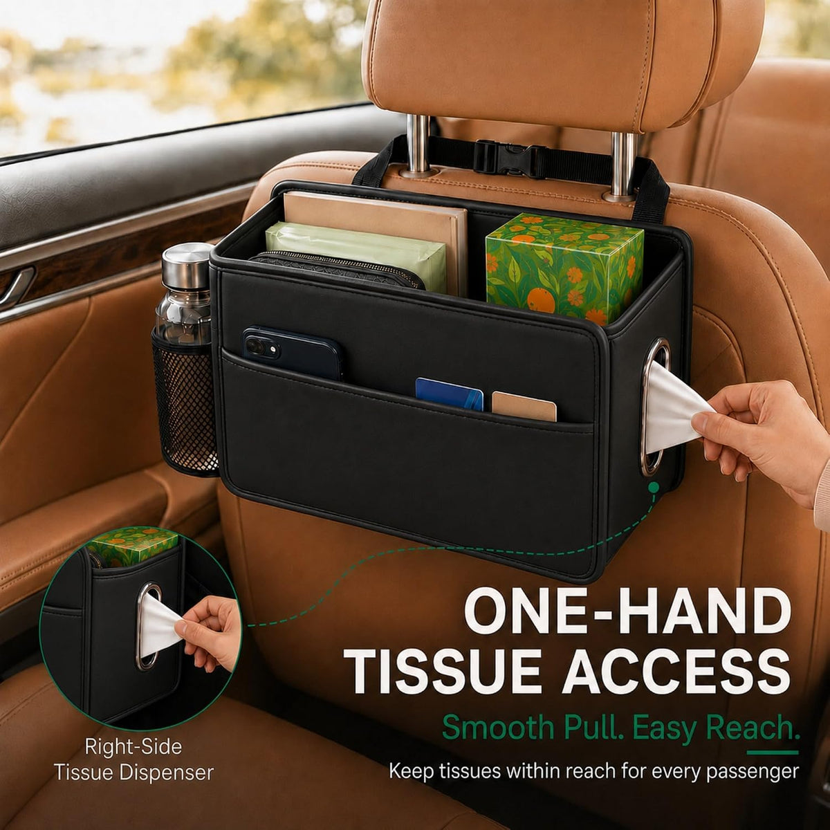 Noaman Upgraded Large Car Seat Organizer with Handkerchief Holder