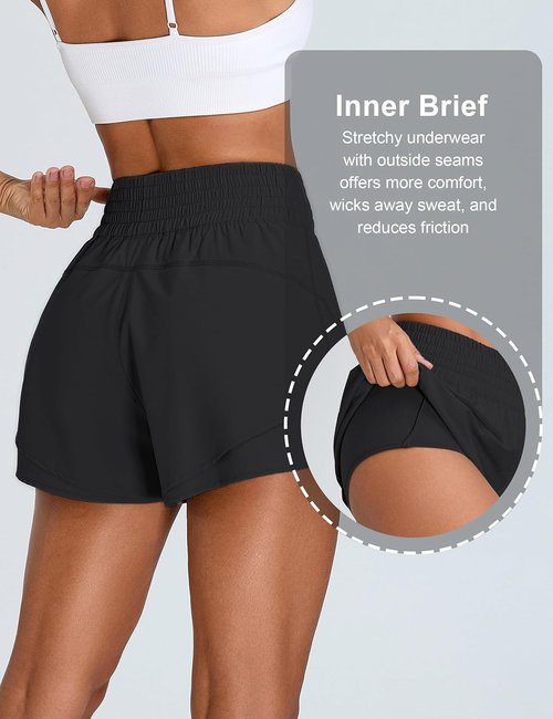 BMJL Women's High-Waisted Athletic Shorts - 2.5" Running Shorts with Zipper Pocket for Yoga & Gym