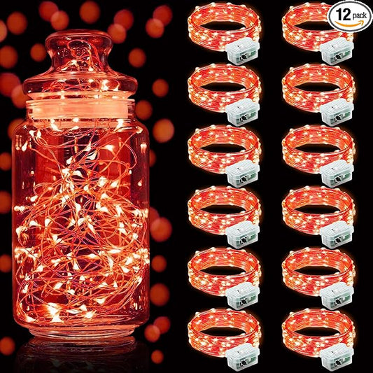 Aogist Led Fairy Lights 3 Modes Battery Operated String Lights Waterproof Silver Wire 7 Feet Firefly Starry Moon Mason Jar Lights for DIY Wedding Party Christmas (Red, 12 Pack)