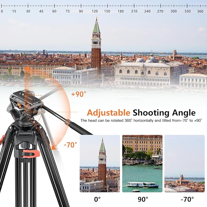 COMAN 74" Camera Tripod, Heavy Duty Video Tripod