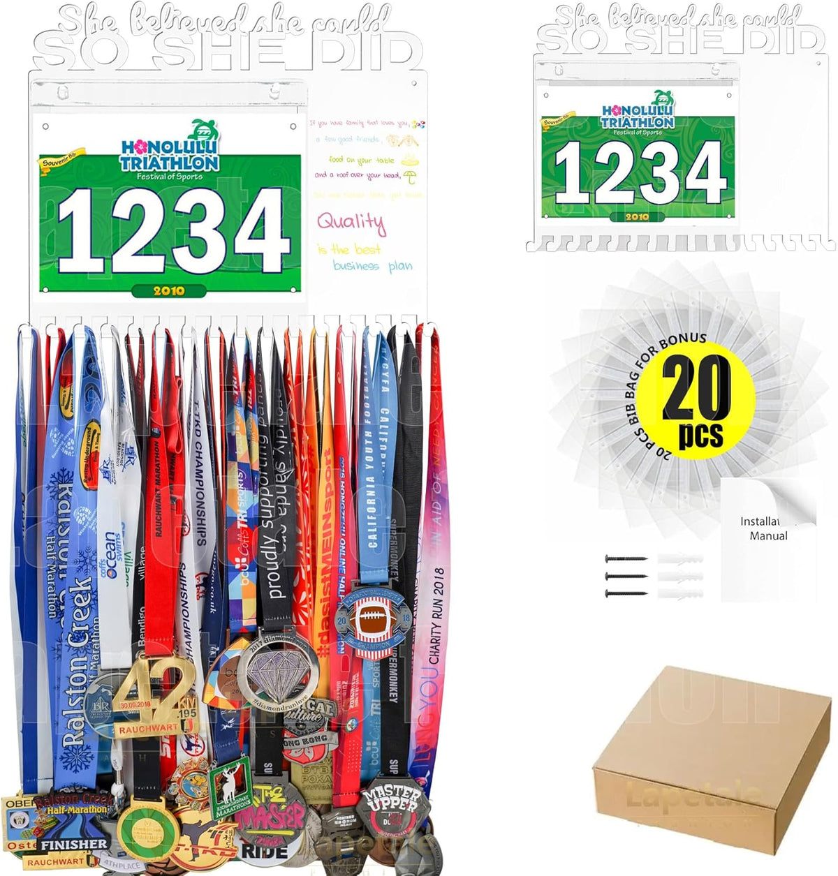 SO SHE DID Race Medal Holder - Stylish Wall Hanger for Marathon & Runner Medals | Durable Display