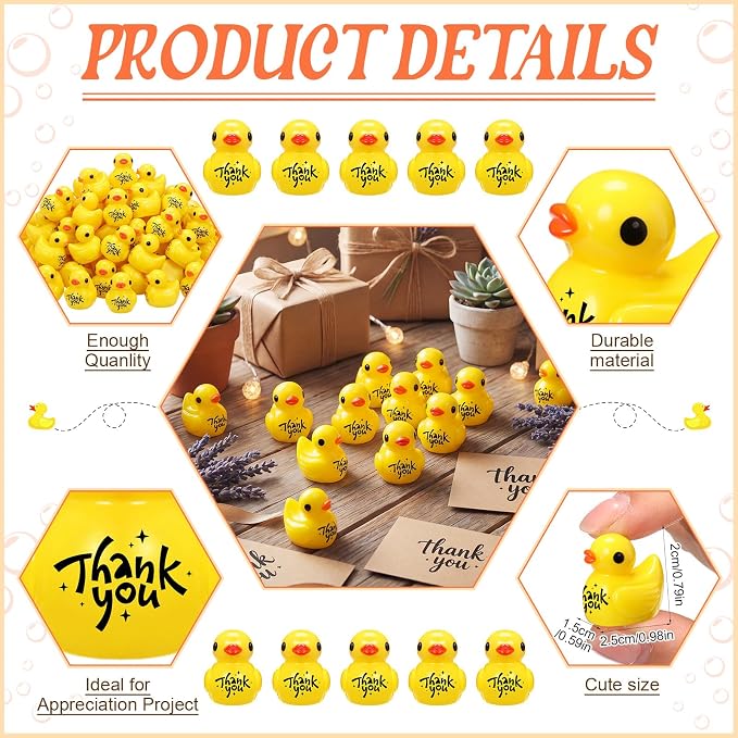 Skylety 100 Pcs Thank You Gifts Mini Resin Ducks Employee Appreciation Gifts