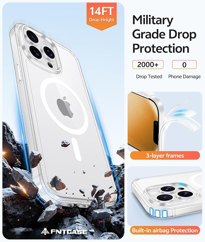 FNTCASE for iPhone 13 Pro Case: Anti Yellowing Transparent Clear Magnetic Phone