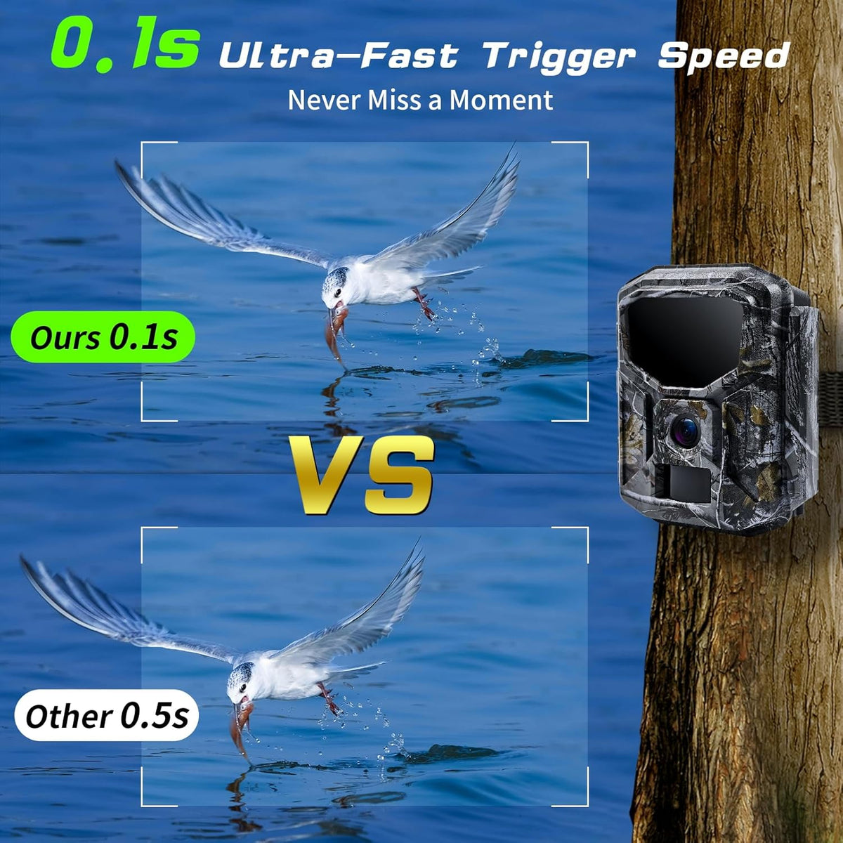 Trail Camera - Solar Powered 4K 60MP WiFi Game Camera with 0.1s Trigger & 7800mAh Battery | 65FT Detection, Night Vision, IP66 Waterproof, 32GB Card Included