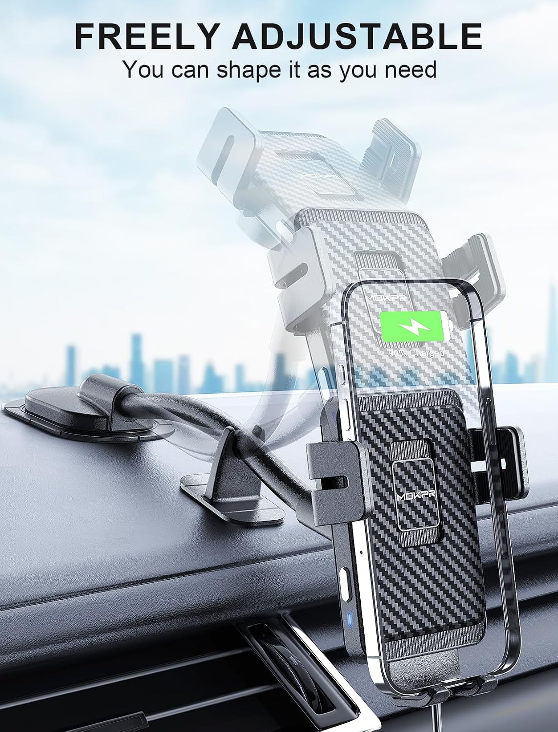 Wireless Car Charger Adjustable Gooseneck Dashboard Car Mount Fast Charging