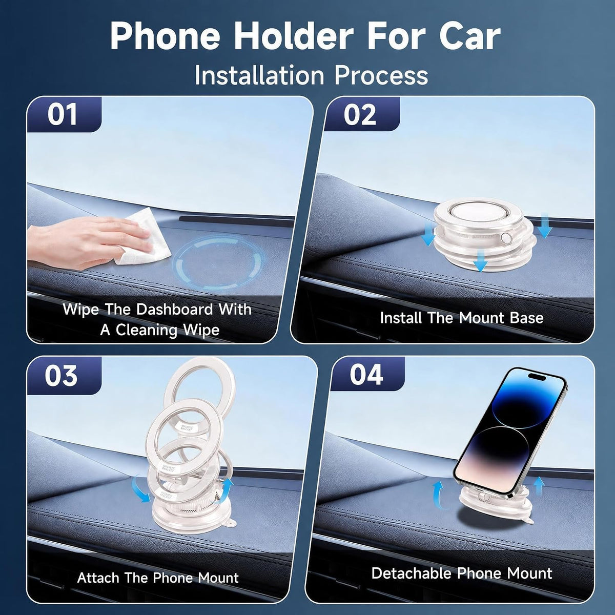 Car Phone Holder, 360° Adjustable Suction Cup Universal Phone Mount, Multi-Scene for Car Office Gym Home, Compatible with iPhone 17/16 Pro Max & Other Magnetic Phones (White)