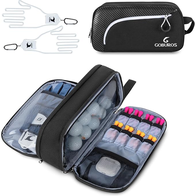 Golf Glove Holder Case with 2 Glove Shaper, Protective Golf Ball Bag Accessory Storage Organizer for Tees Balls Markers, Golf Gifts for Men Women, Black
