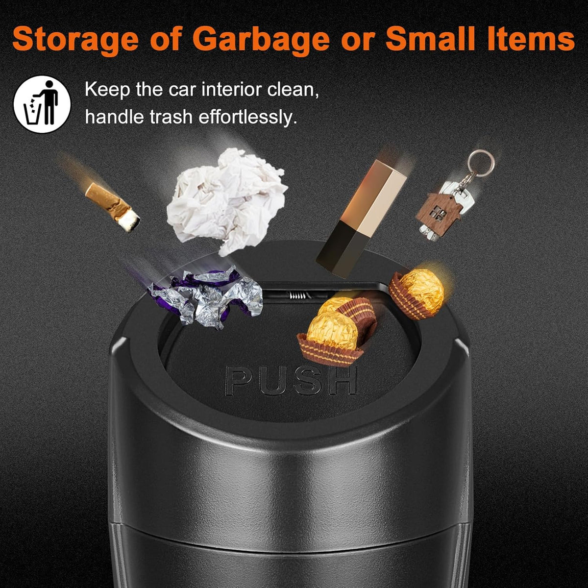 Car Trash Can, 2 Packs Mini Car Garbage Can Cup Holder with Lid | Leakproof Car Trash Bin with 60 Trash Bags, Vehicle Front Back Seat Organizers and Storage for Car, Home, Office, Black