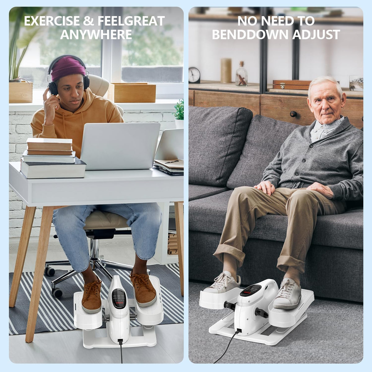 Under Desk Elliptical Machine - Portable Mini Leg Exerciser for Seniors | Quiet Electric Foot Pedal for Home Office