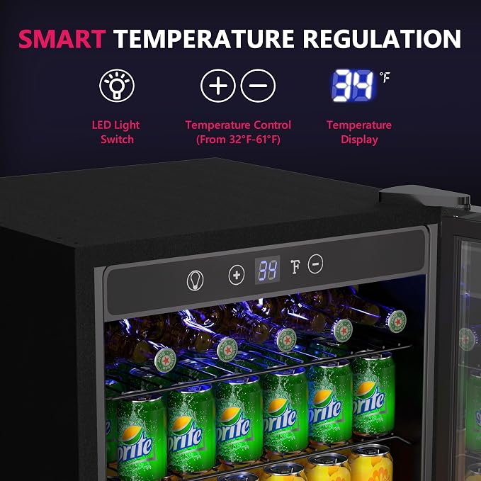 4.5 Cu.ft Beverage Refrigerator Cooler, 145 Can Mini Fridge with Digital Temperature Display for Soda Beer Wine, Freestanding beverage fridge with Adjustable Shelving for Home Office Bar
