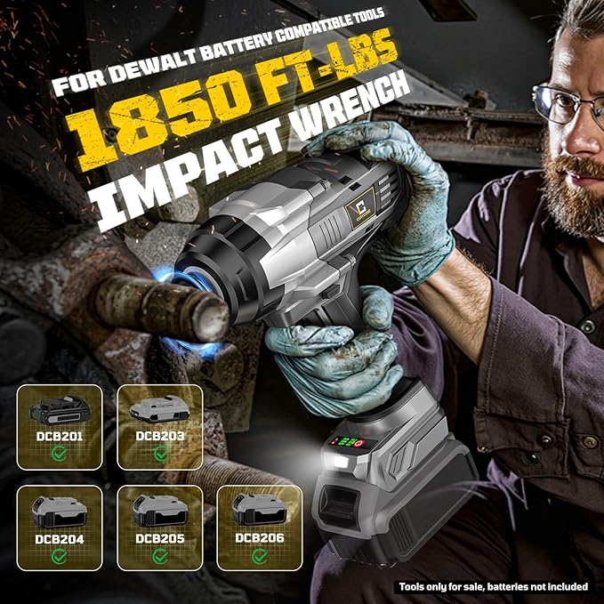 Cerycose 3/4" Cordless Impact Wrench Compatible with DeWalt 20V Battery, 1850 Ft-lbs (2500N·m) High Torque Brushless Impact Driver, 4 Sockets & Carrying Case, Heavy Duty for Trucks, Cars & Mowers