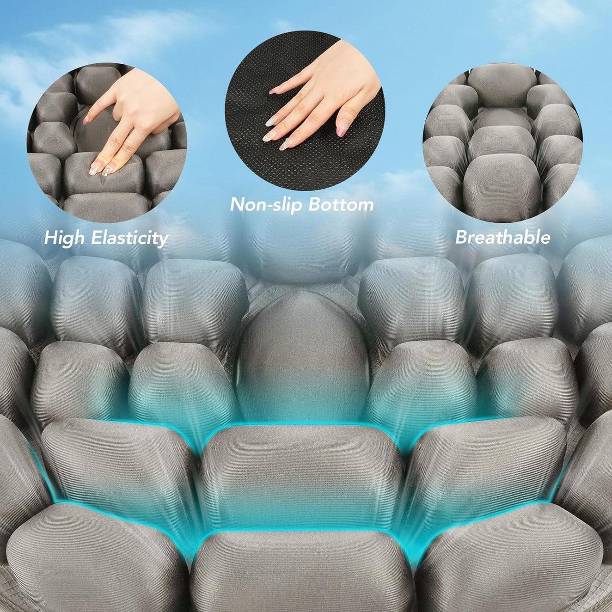 Travel Seat Cushion with 3D Air Inflatable Pressure Relief Design | Pressure Relief Cushion for Long Sitting, Portable Support Pillow for Home, Airplane & Daily Use, Tailbone Comfort Support
