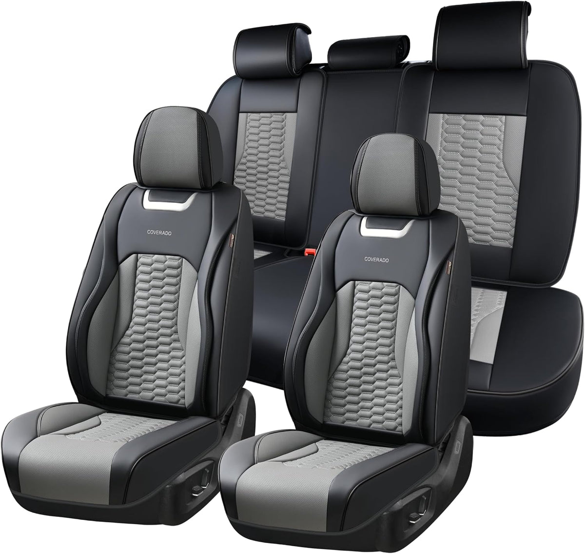 Coverado Front Seat Covers, Car Seat Covers Front Seats, Nappa Leather Waterproof Seat Covers for Car, Car Seat Protectors, Automotive Seat Covers Universal Fit for Most Vehicles(Black&Red)