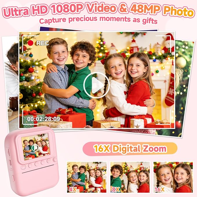 Kids Camera Instant Print, 1080P Digital Instant Print Cameras