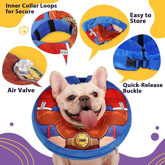 Crazy Felix Soft Donut Cone for Dogs to Stop Licking, Rottweiler Recovery Collar After Surgery Inflatable Cone Alternative for Small Medium Large Dogs, Elizabethan Collar with Boxer Pattern