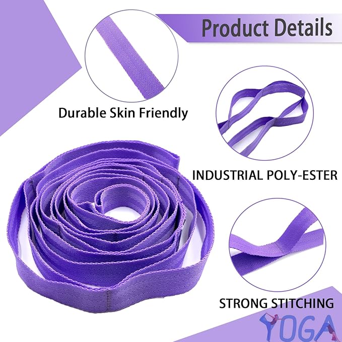 Stretching Strap Yoga Strap with Loops, Stretch Straps for Physical Therapy, Non-Elastic Exercise Strap for Pilates, Dance and Gymnastics with Workout Guide