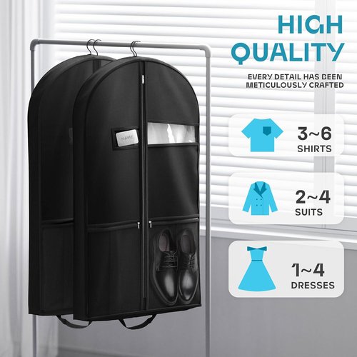 Lazebox 43" Travel Garment Bag - Heavy Duty Suit Bag for Tuxedos, Dresses & Coats | Black, 1 Pack