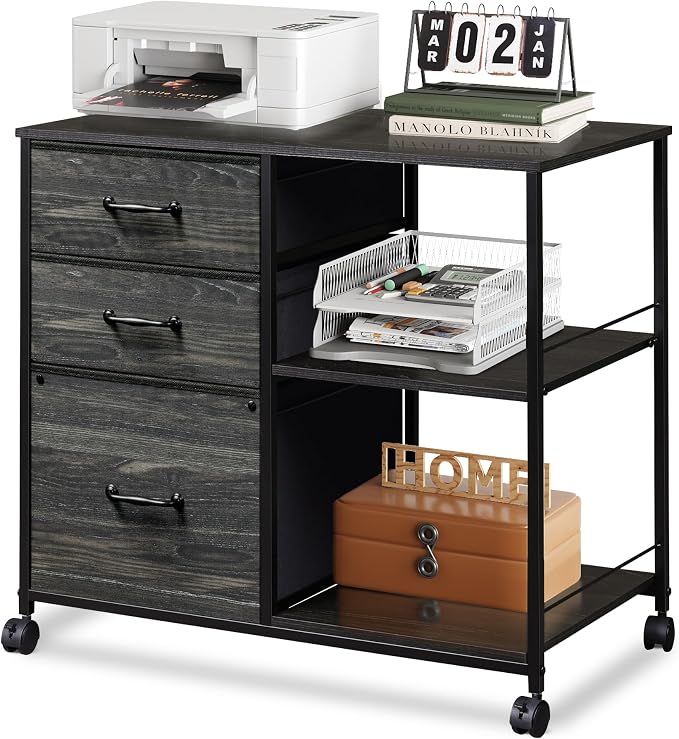 DEVAISE 3 Drawer File Cabinet, Mobile Filing Cabinet Rolling Printer Stand