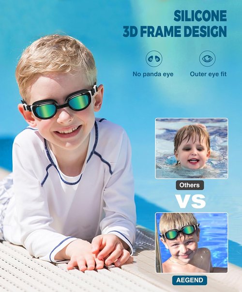 Aegend Swim Goggles for Kids 6-11 | Polarized Anti-Fog UV Protection Pool Goggles