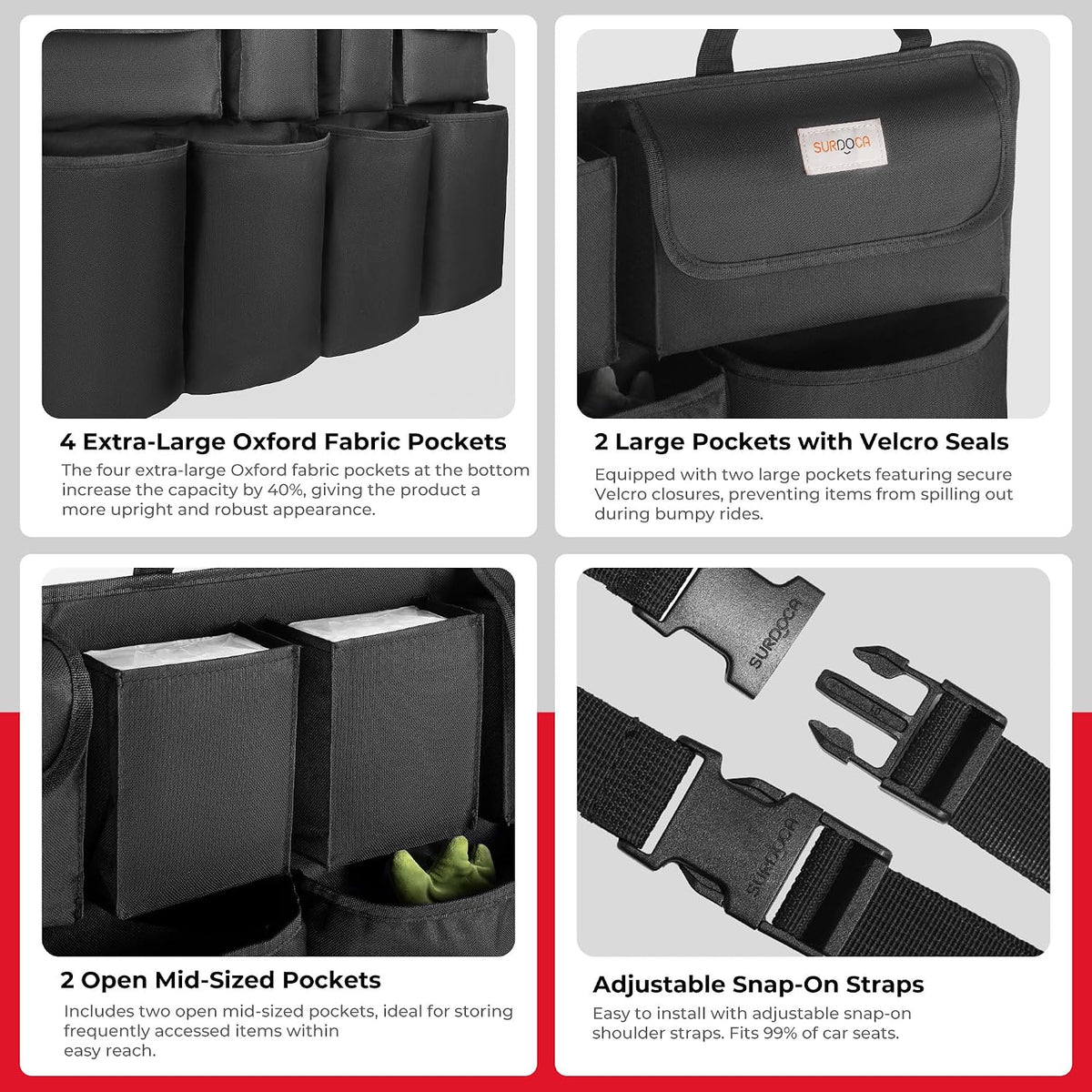 SURDOCA Car Trunk Organizer, LARGE CAPACITY(43 x 19 in) Car Storage Bag with 8 Pockets, 7X Upgraded Trunk Storage Organizer for Car, SUV, Truck, MPV