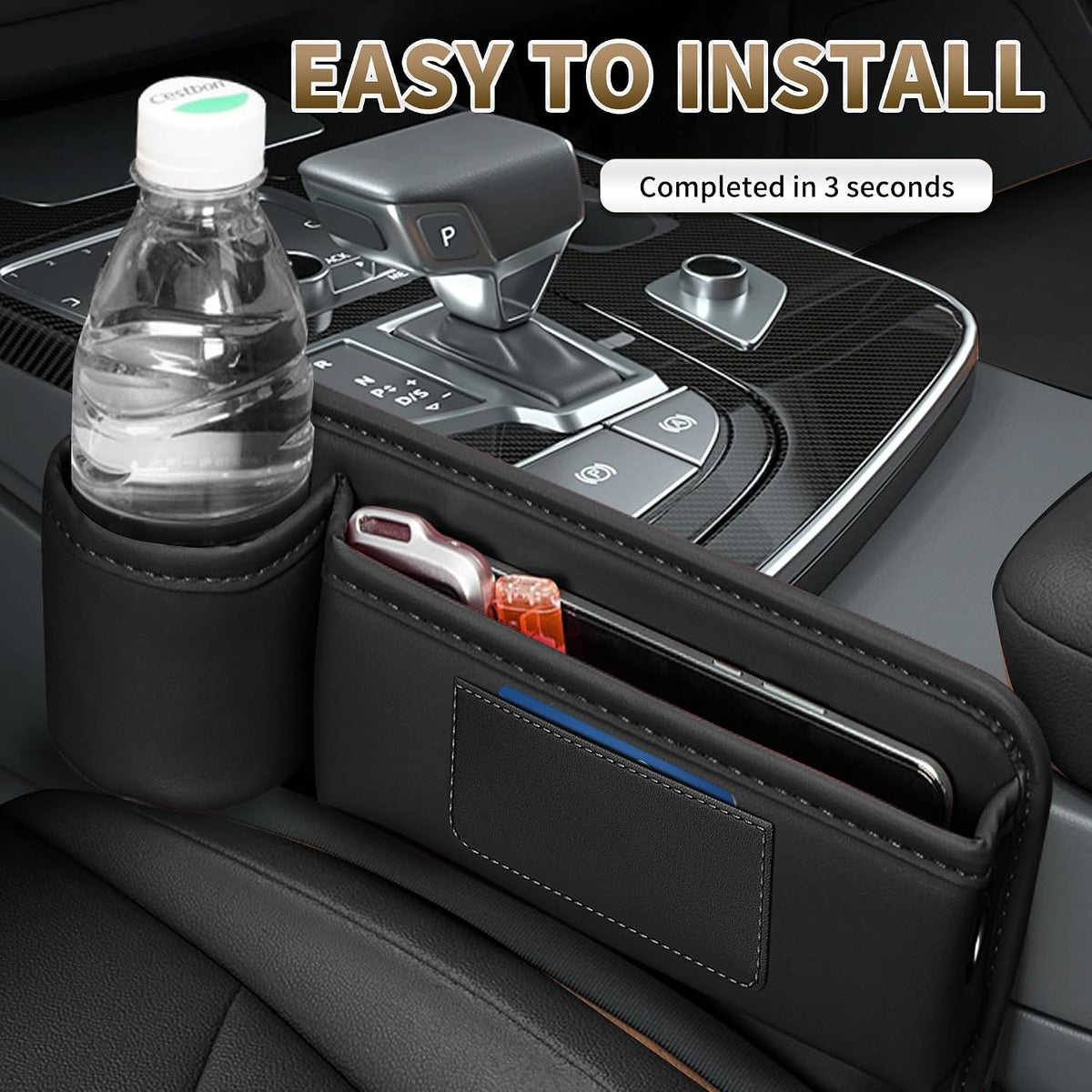 Kwak's Car Seat Gap Filler 2 Pack, PU Leather Organizer with Cup Holder Red | Fits gaps 0.2–1.2 inches| Blocks Dropped Items | Holds Cups Up To 2.8"| Tool-free Install | Easy to Wipe Clean