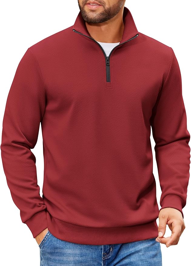 COOFANDY Mens Quarter Zip Pullover Sweatshirts Lightweight Long Sleeve Mock Neck Sweater Polo