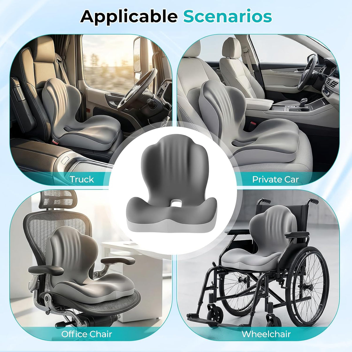 Seat Cushion with Lumbar Support Pillow for Truck Driver, Memory Foam Chair Cushion for Tailbone Pressure Relief & Long Driving, L-Shaped Ergonomic Non-Slip Seat Cushions for Car,Truck,Desk,Chairs