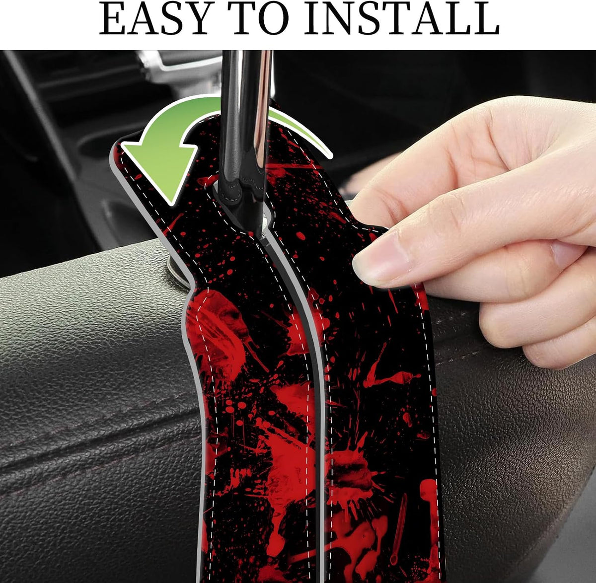 PU Leather Car Seat Hook, Storage Headrest Hanger, Cute Car Backseat Organizer, Car Hooks For Purses and Bags Dark Red Pattern