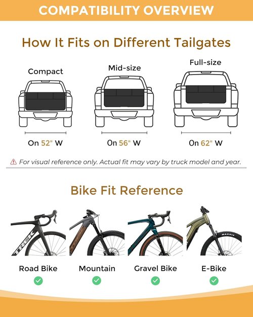 Marscamd Tailgate Bike Pad - Thick Protector for Mid-Size Pickup Trucks | Holds Up to 5 Bikes, 51" Wide, Black